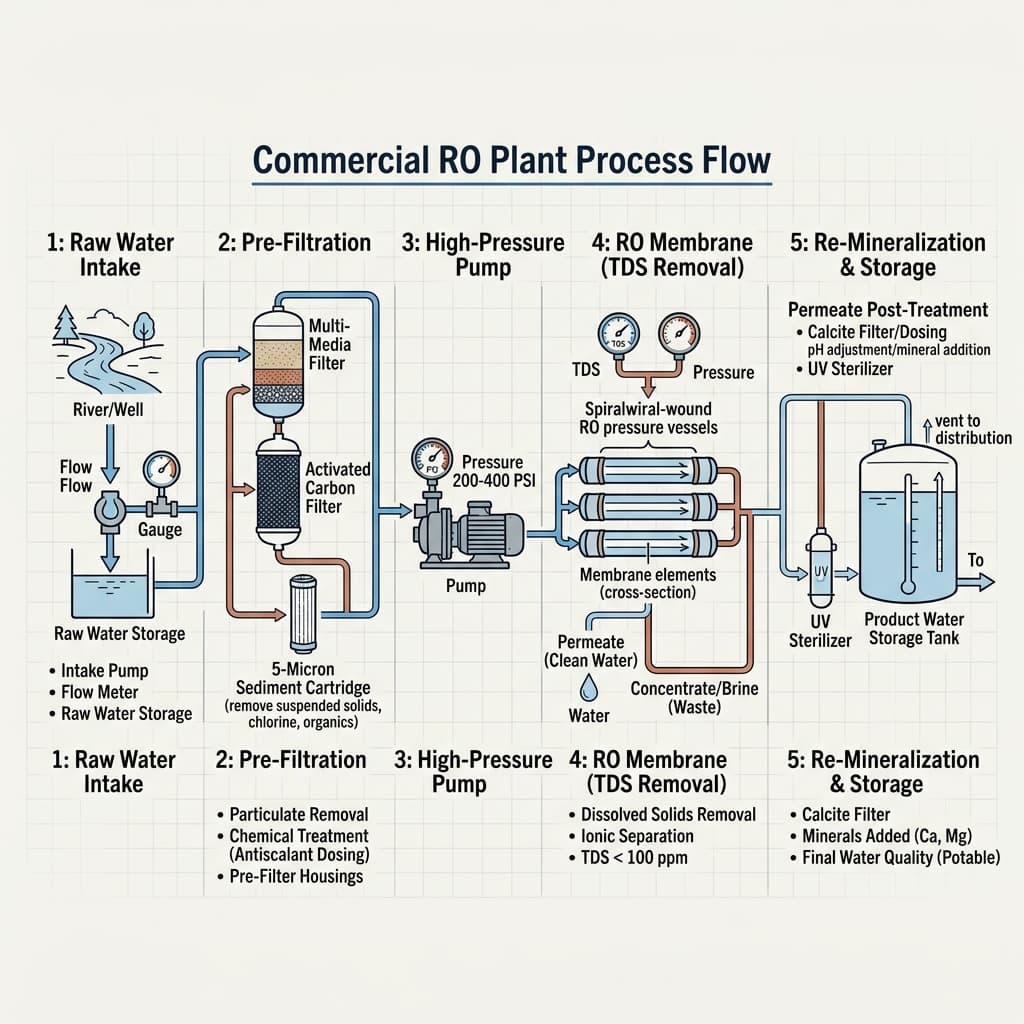 Commercial RO Plant Process Flow Diagram